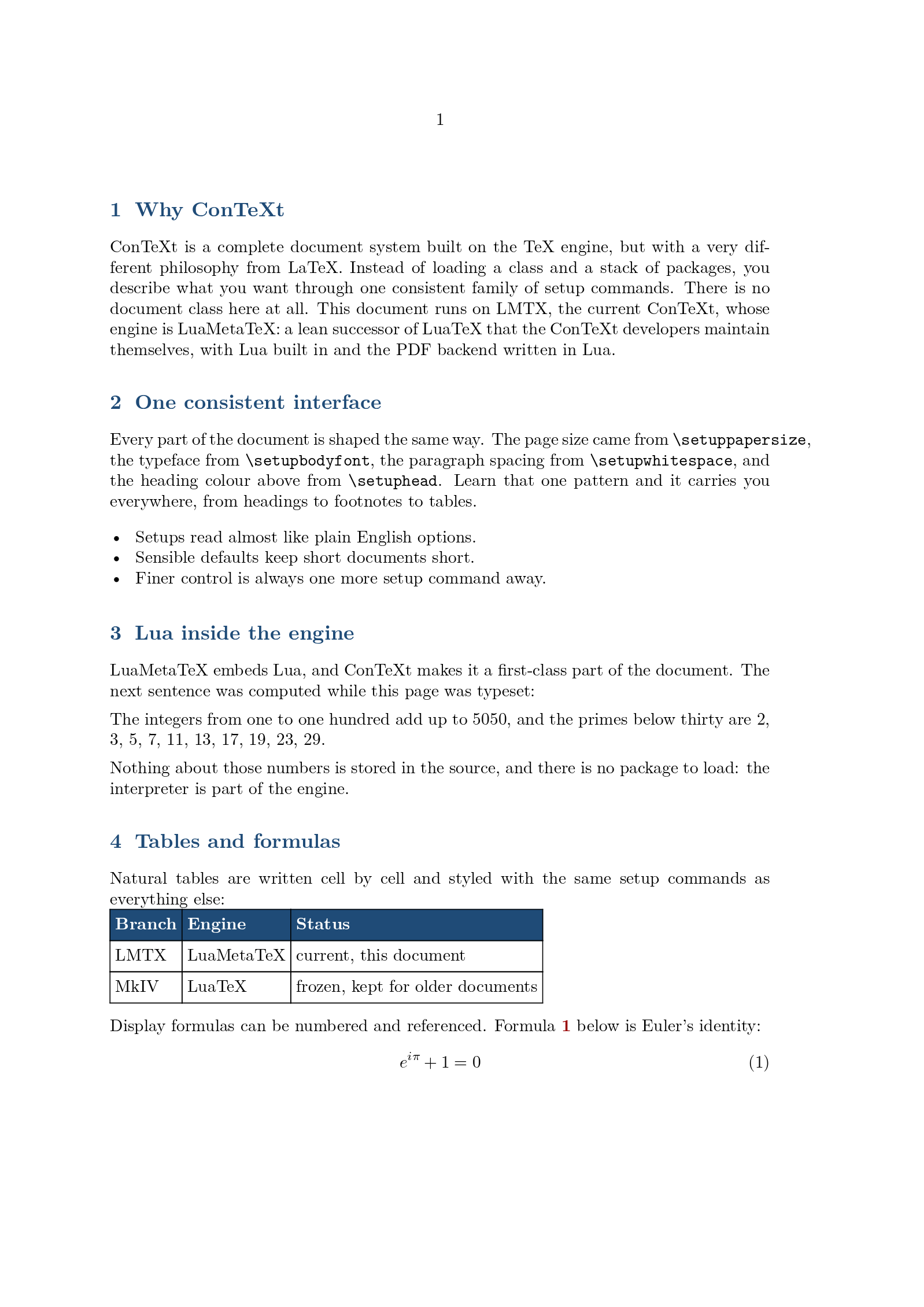 First page of the ConTeXt example, compiled with ConTeXt