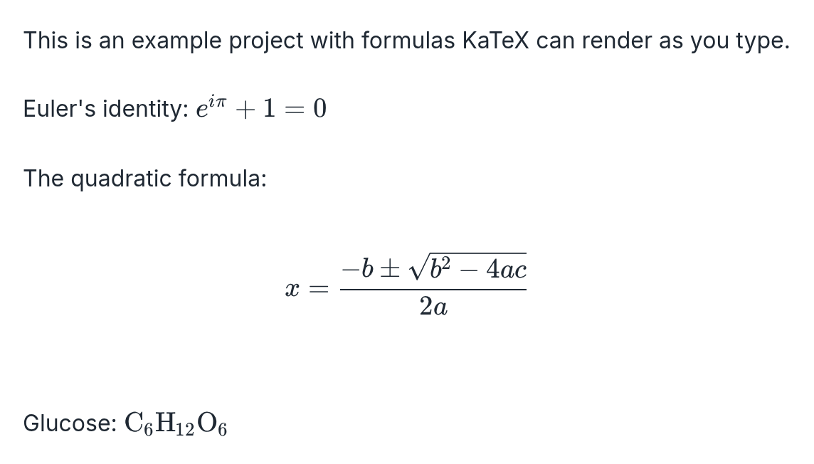 The KaTeX example, rendered