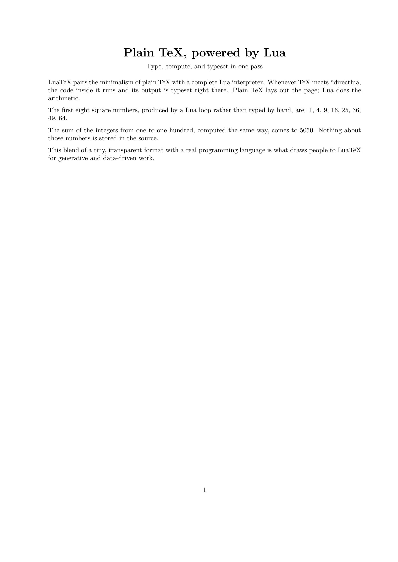 First page of the LuaTeX example, compiled with LuaTeX