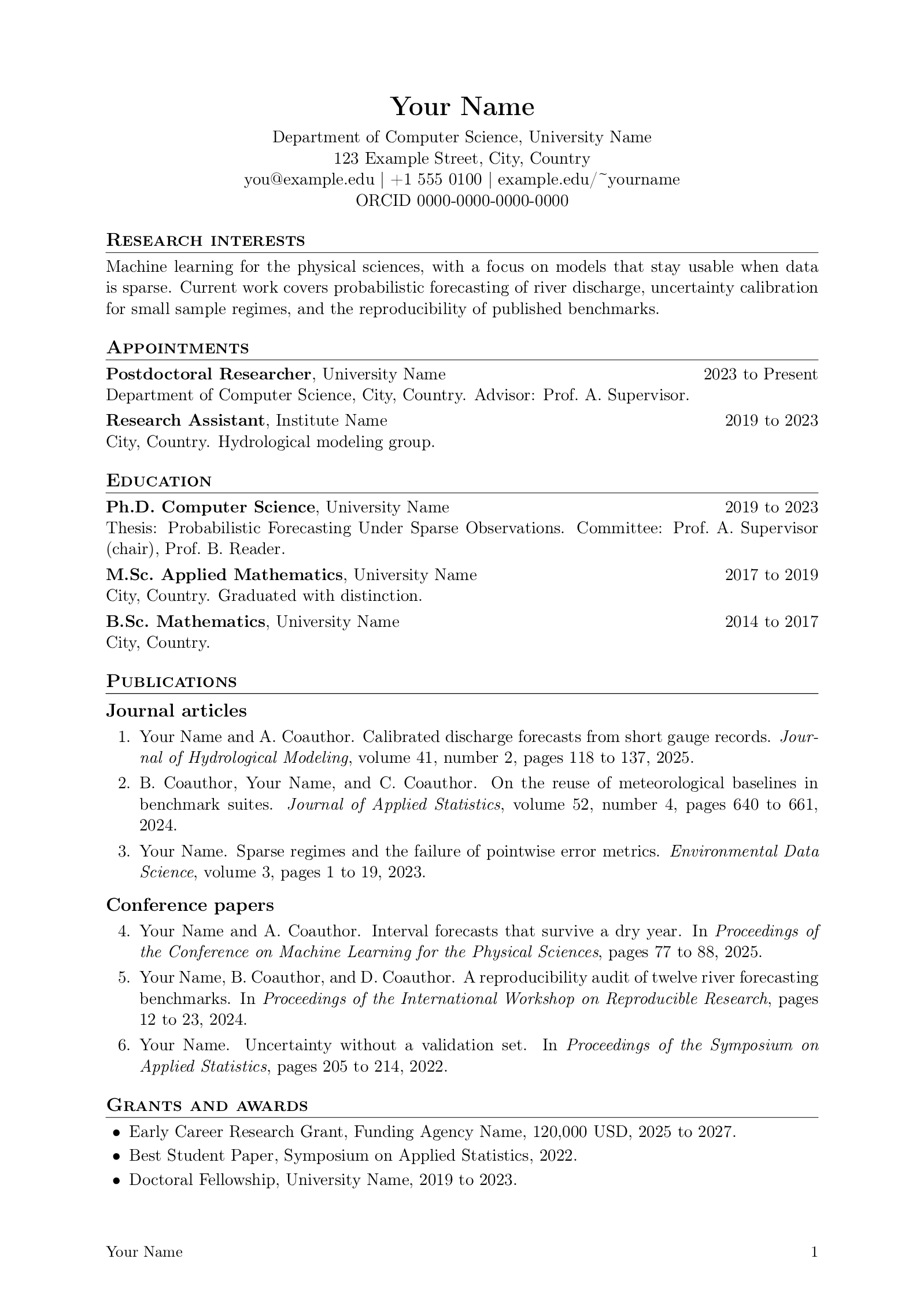 First page of the Academic CV template