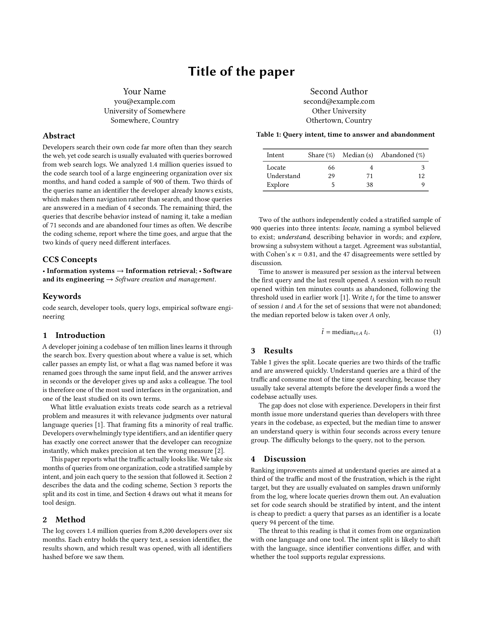 First page of the ACM paper template