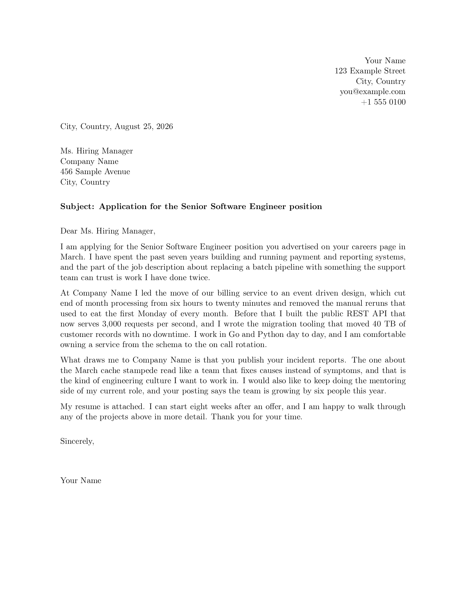 First page of the Cover letter template
