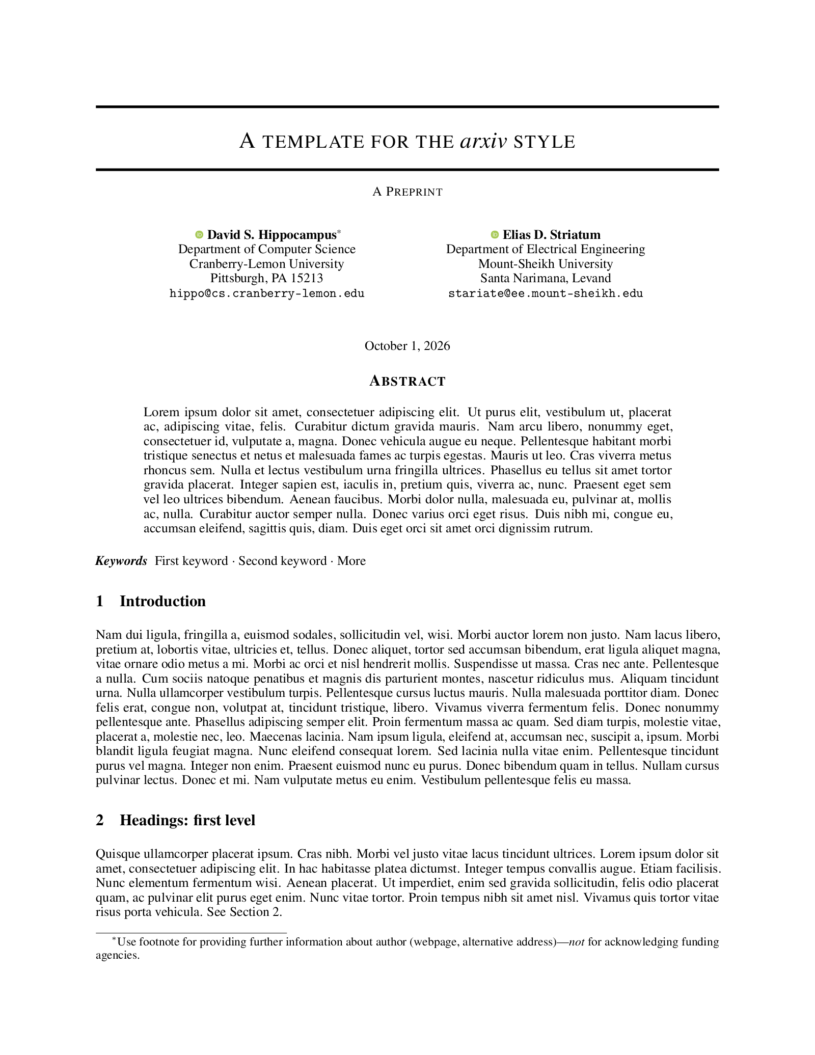 First page of the arXiv style template