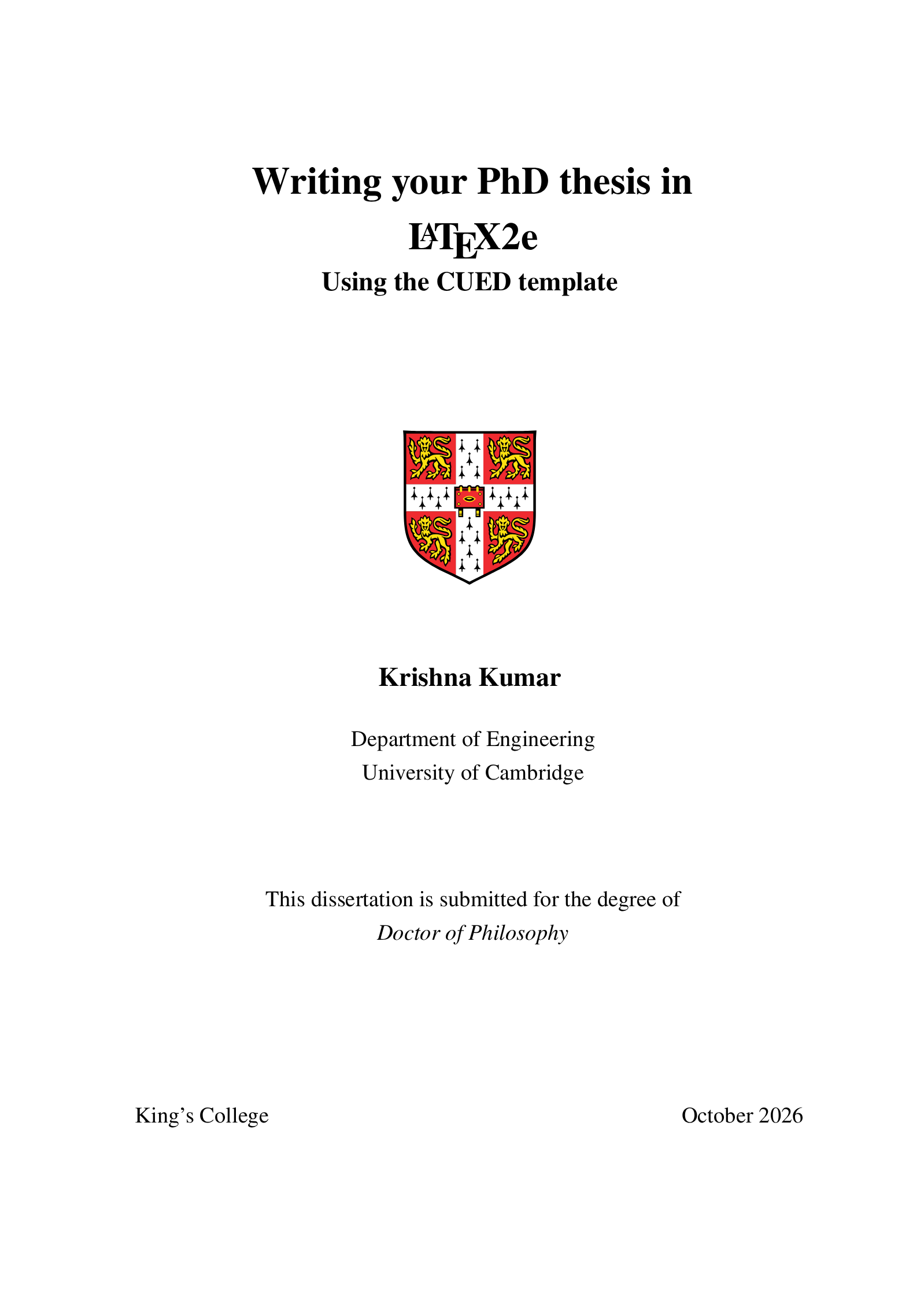 First page of the Cambridge PhD thesis template
