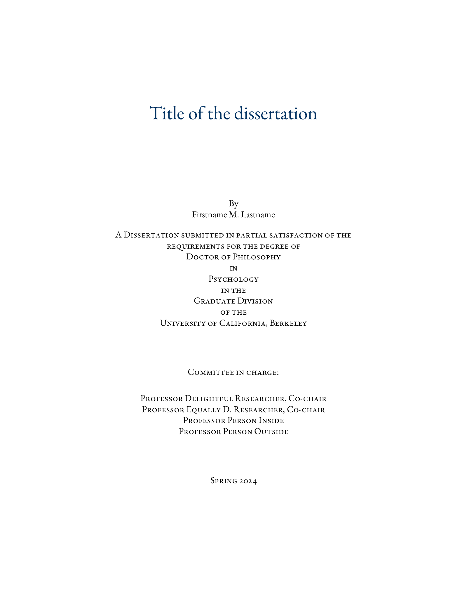 First page of the Dissertate template, UC Berkeley version