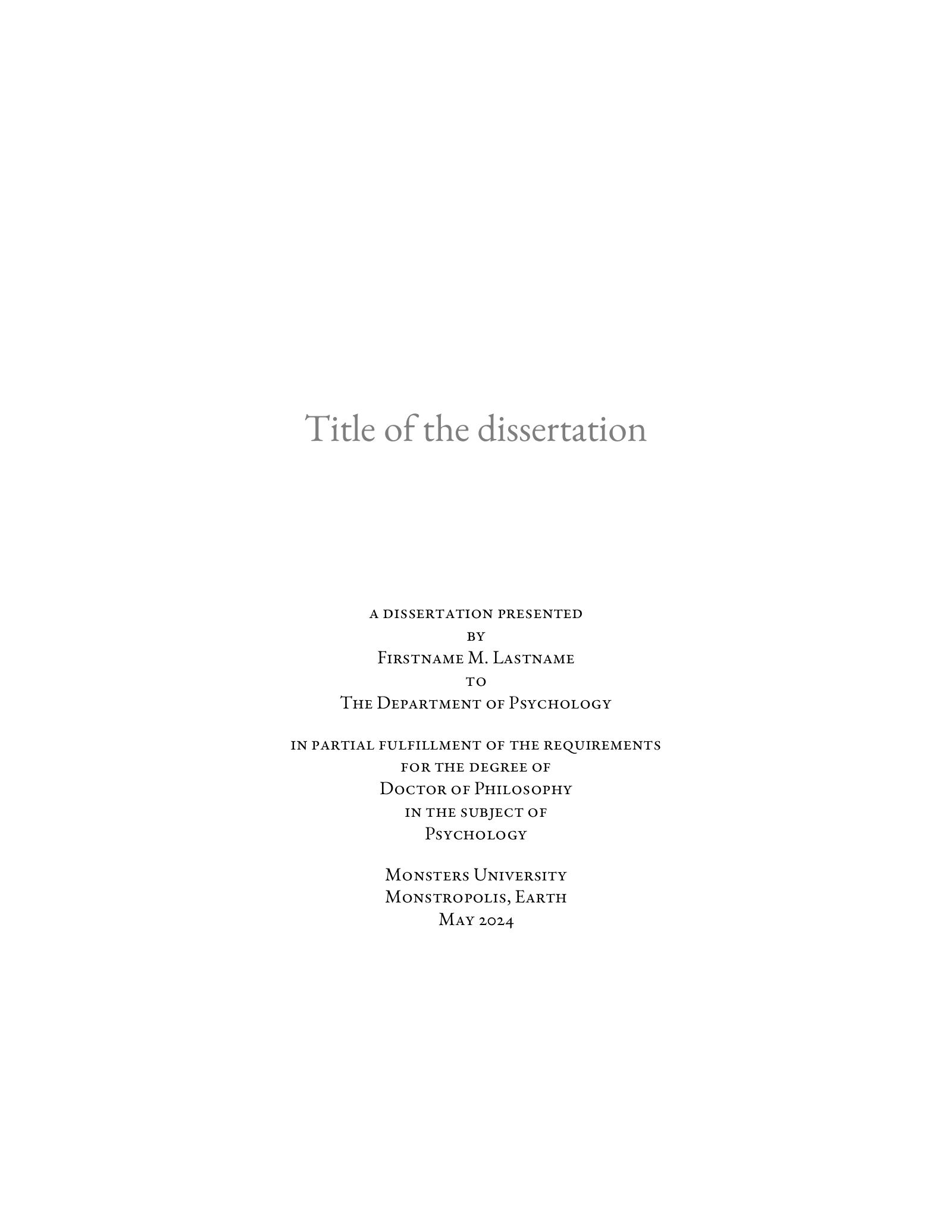 First page of the Dissertate template, Generic version