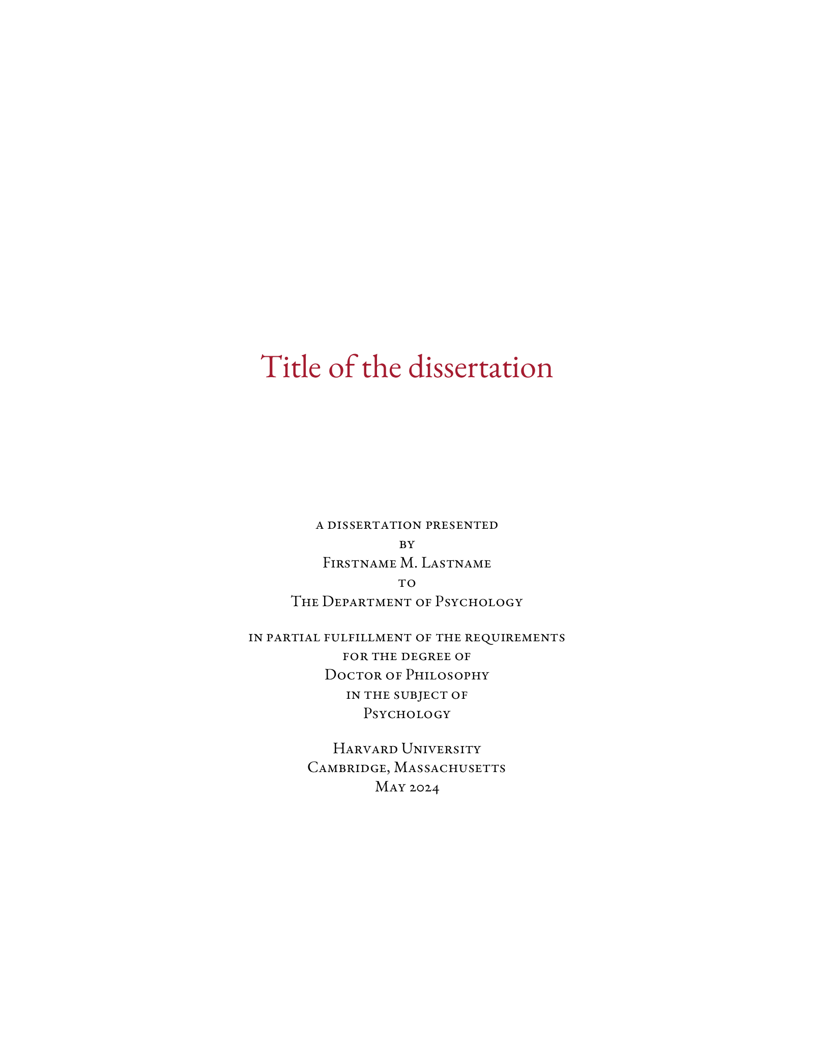 First page of the Dissertate template, Harvard version