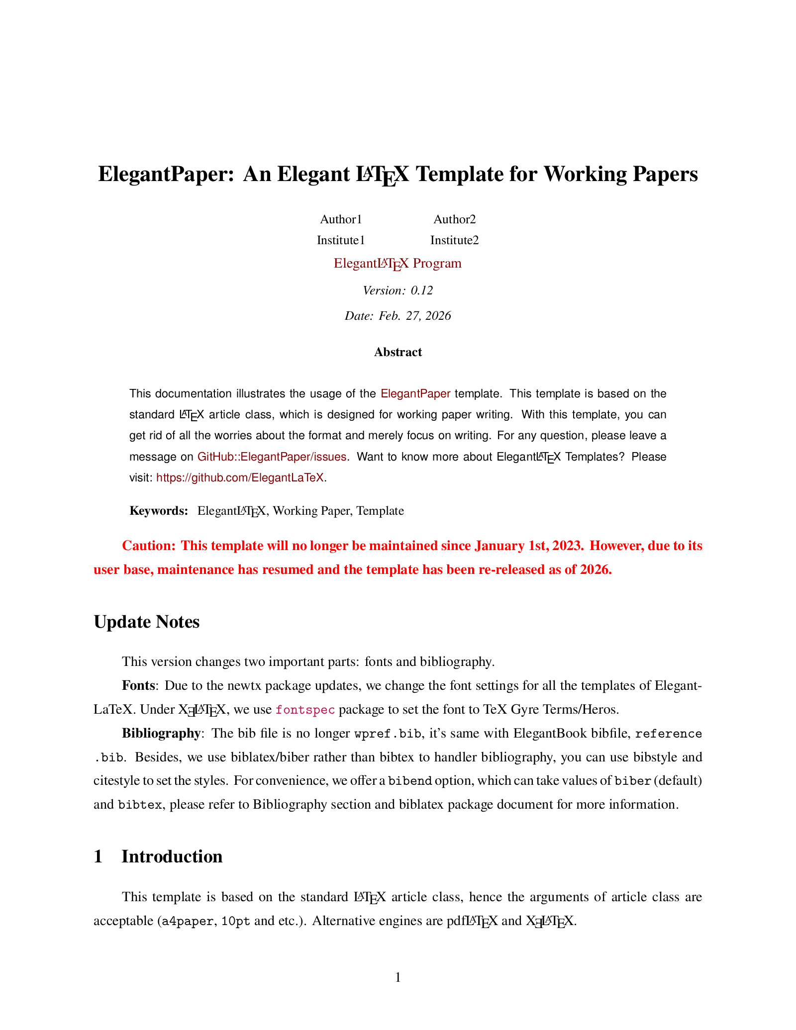 First page of the ElegantPaper template, English version
