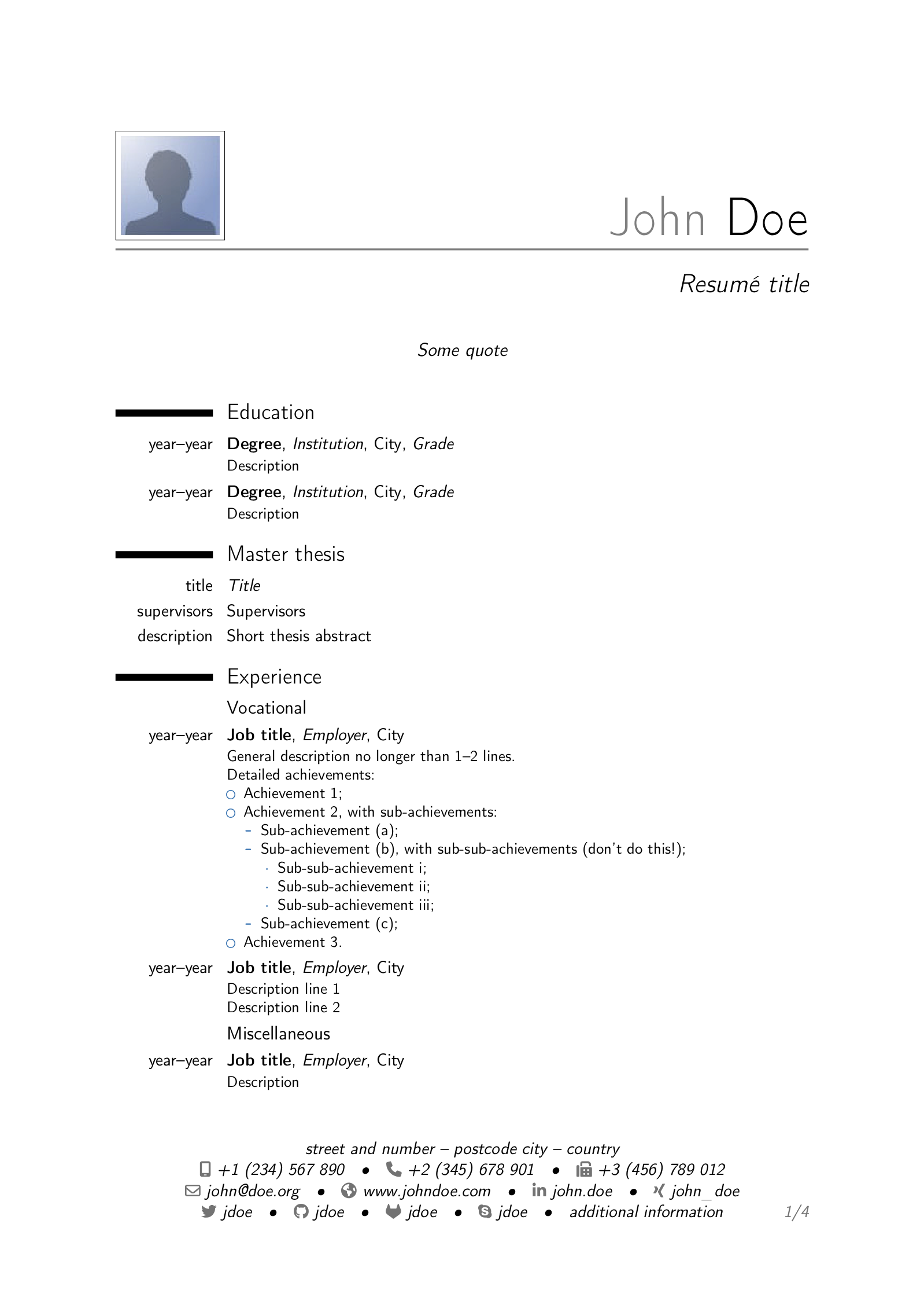 First page of the moderncv template