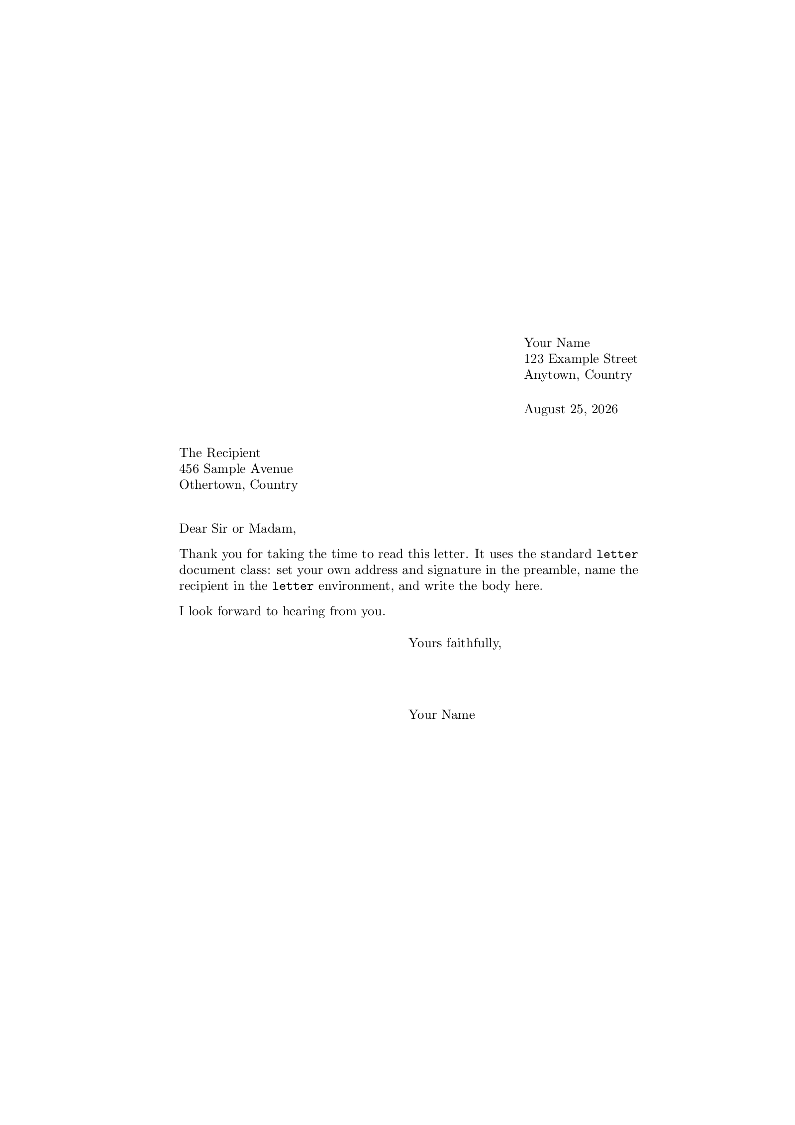First page of the Letter template
